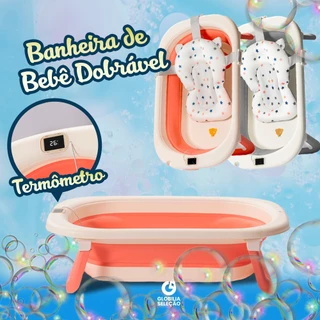 Banheira de Bebê Dobrável Infantil Confortável Segura Com Termômetro Portátil Com Almofada De Banho PP em Oferta na Shopee
