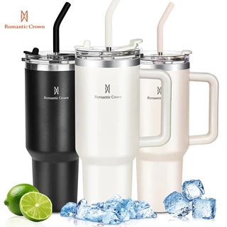 ROMANTIC CROWN Copo Térmico Inox Portátil 1.2l/1200ml com Tampa e Canudo Garrafa Térmica Inoxidável
