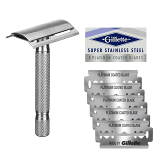Kit Aparelho De Barbear Estilo Retrô Antigo Lâmina Manual + 5 Laminas Duplas Gillette