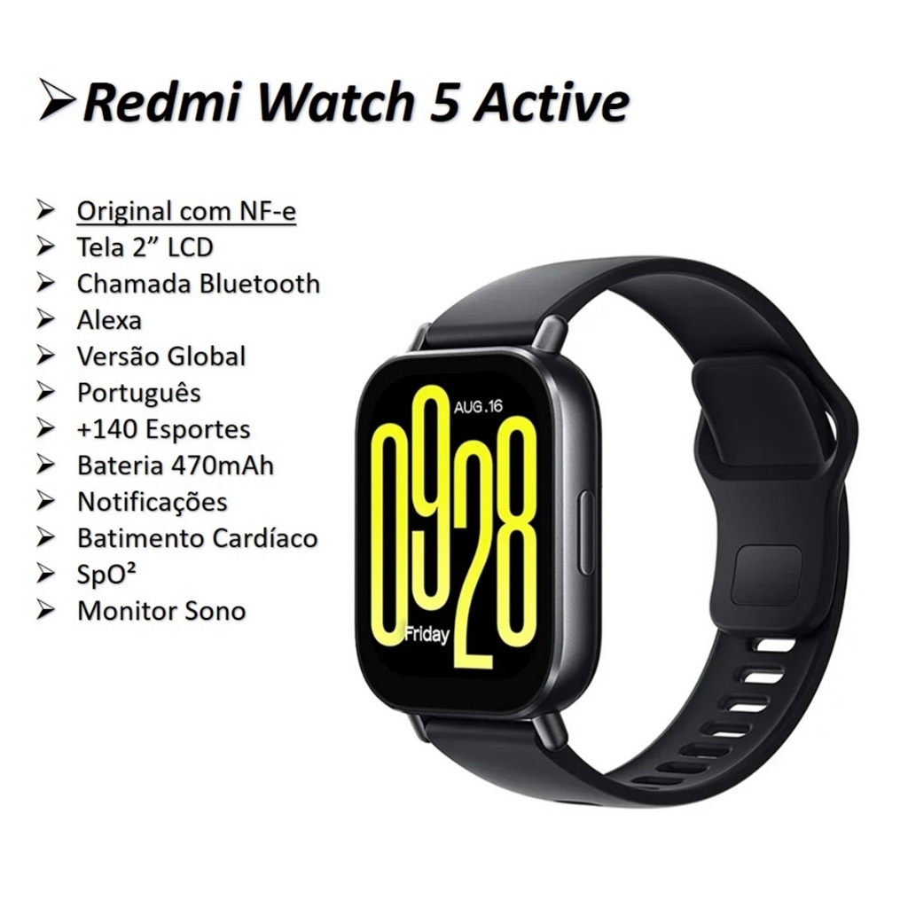 Redmi Watch 5 Active | Alexa | Global | Português | 5ATM à prova d´água ...
