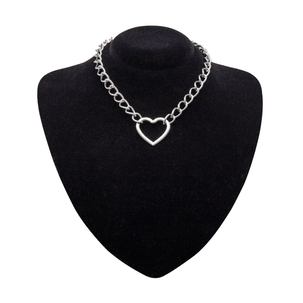 Choker Feminina Prateada com Pingente de Coração e Corrente Off