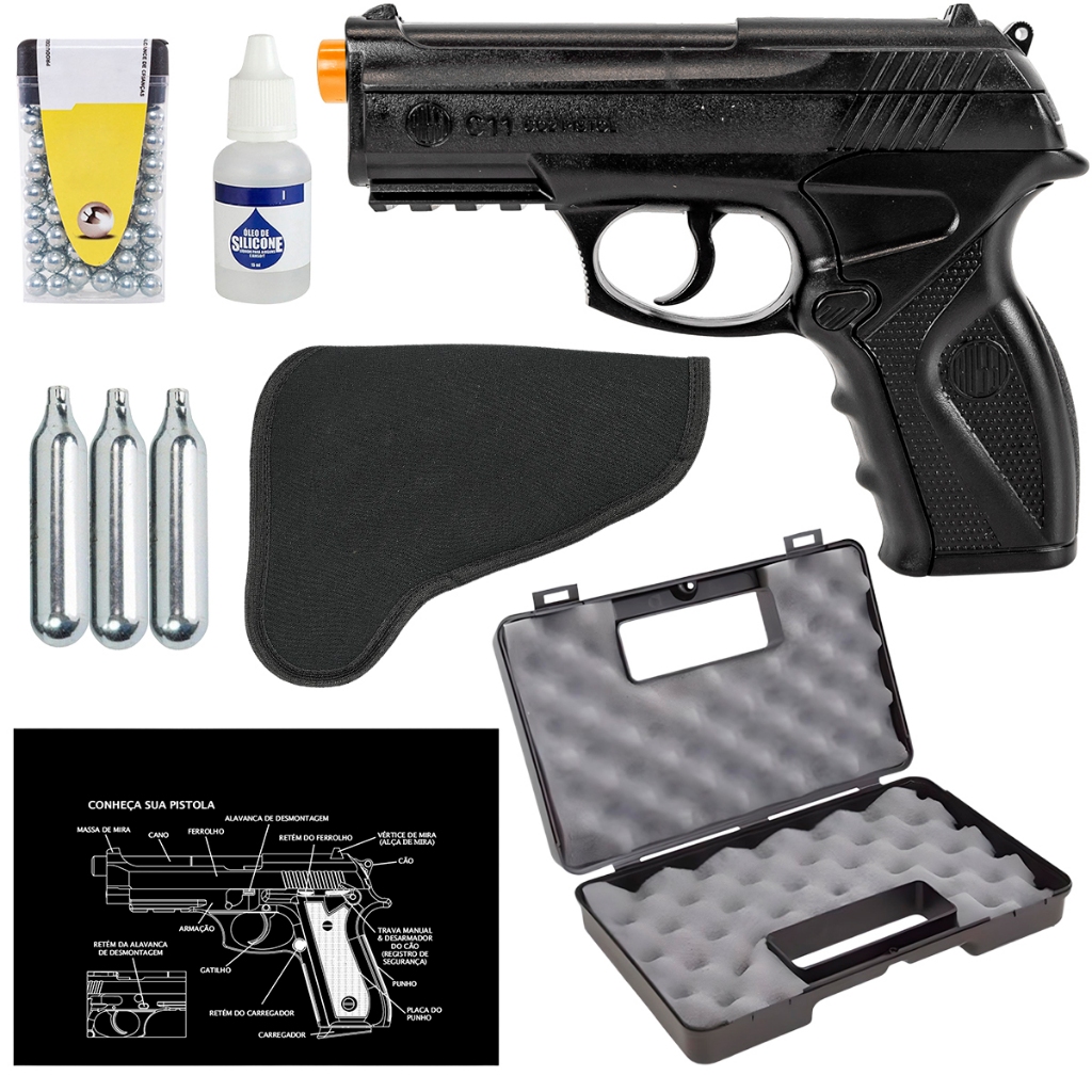 Pistola de Pressão WG R11/C11 CO2 4.5mm + 3 Cilindro de CO2 + Esferas ...