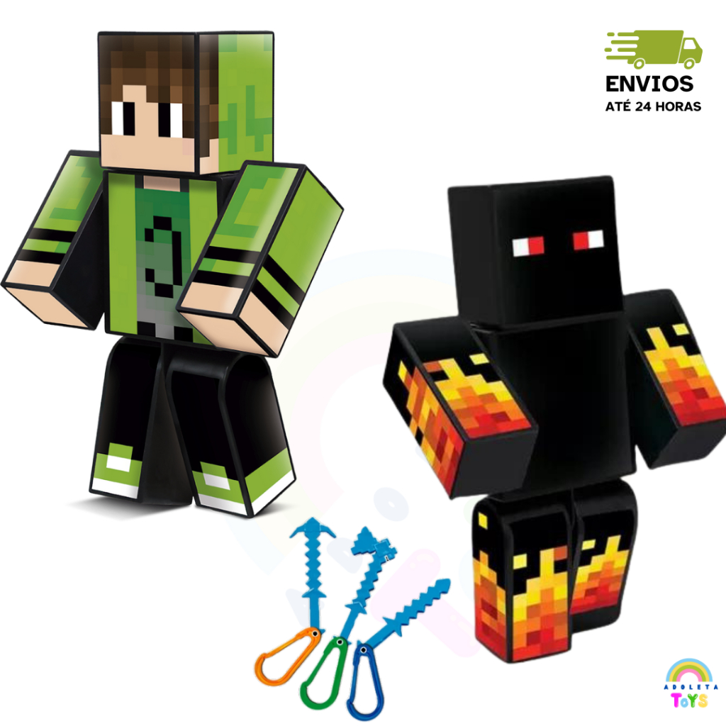 Boneco Athos + Cadres 35 cm Minecraft Caixa com 3 Chaveiros Original ...