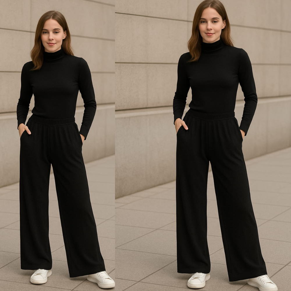 Conjunto Viscolycra Com Calça Pantalona e Blusa de Frio Feminina