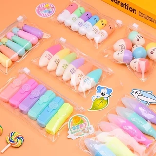 Kit 10 Pacotes/Com 6 Peças Mini Marcador De Texto Selo/ Kawaii Desenho Fofo Marca Texto em Oferta na Shopee