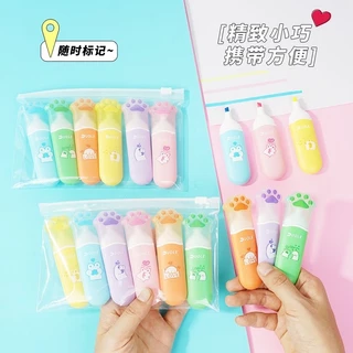 Kit 10 Pacotes/Com 6 Peças Mini Marcador De Texto / Kawaii Desenho Fofo Marca Texto em Oferta na Shopee