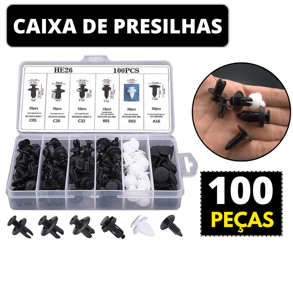 kit 100 Grampo Presilha Automotiva Prendedor Hibrido De Clipes De ...