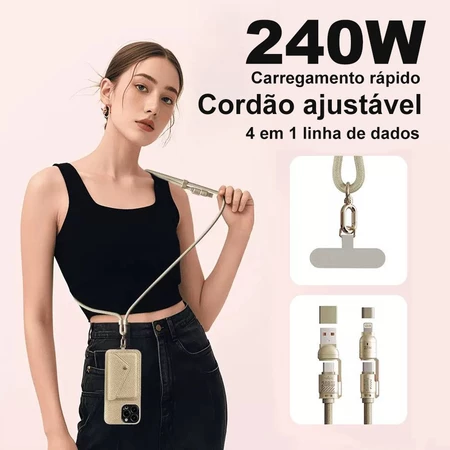 Cabo De Dados 240W Carregamento Rápido 4 em 1 Cordão Do Telemóvel 1500MM Ajustável