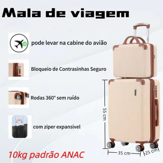 kit de Mala De Viagem 10 KG 9KG  4 Roda Gira 360 Grau Fibra + Frasqueira  novo2024  codigo:2024B- 2025B em Oferta na Shopee