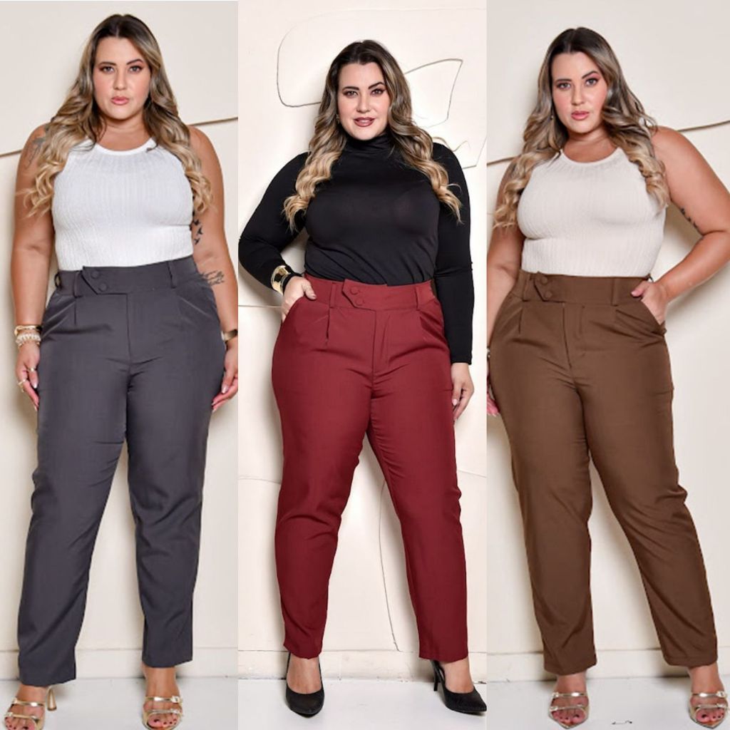 Calça Feminina Social Alfaiataria Luís Twil Novo Plus Size Cintura ...