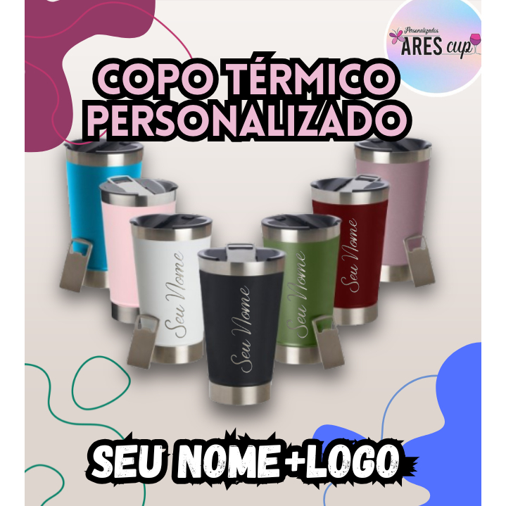 Copo Térmico Personalizado com tampa e Abridor Time, Nome, logo, frase. PROMOÇÃO