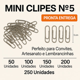 Clips de Papel Nº 5 - Prateado - Mini Clipes para Convites - Papelaria e Artesanato