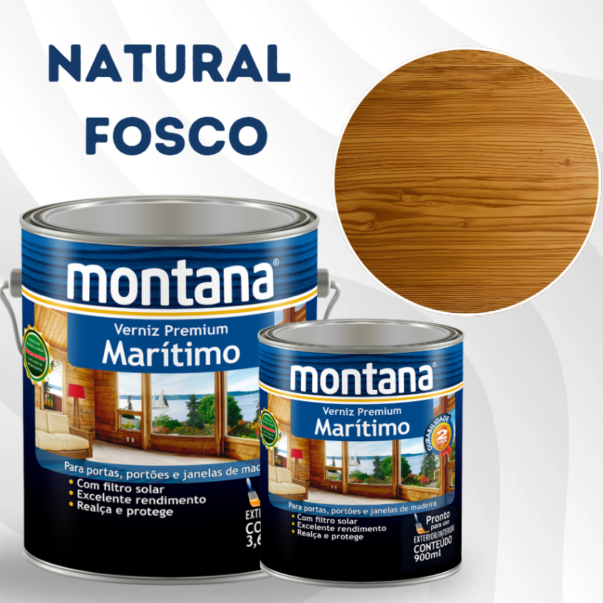 Verniz Premium Marítimo Natural Fosco 900ml e 3,6L Montana Madeira
