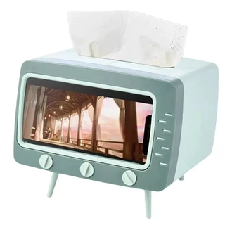 Mini Tv Retrô P/ Celular Suporte Porta Guardanapos Verde Claro e Verde Escuro