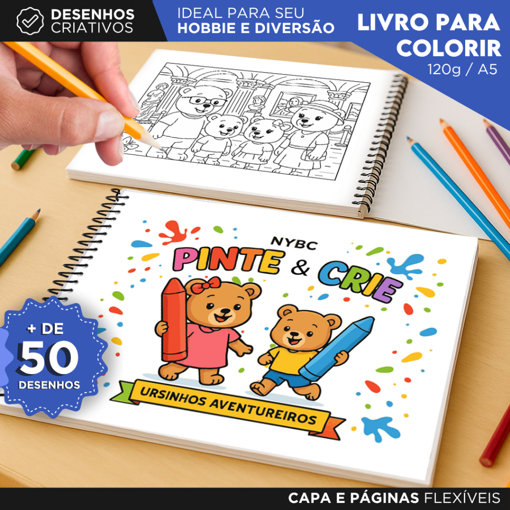 Livro De Colorir Infantil Personagens Ursinhos Aventureiros + de 50 ...