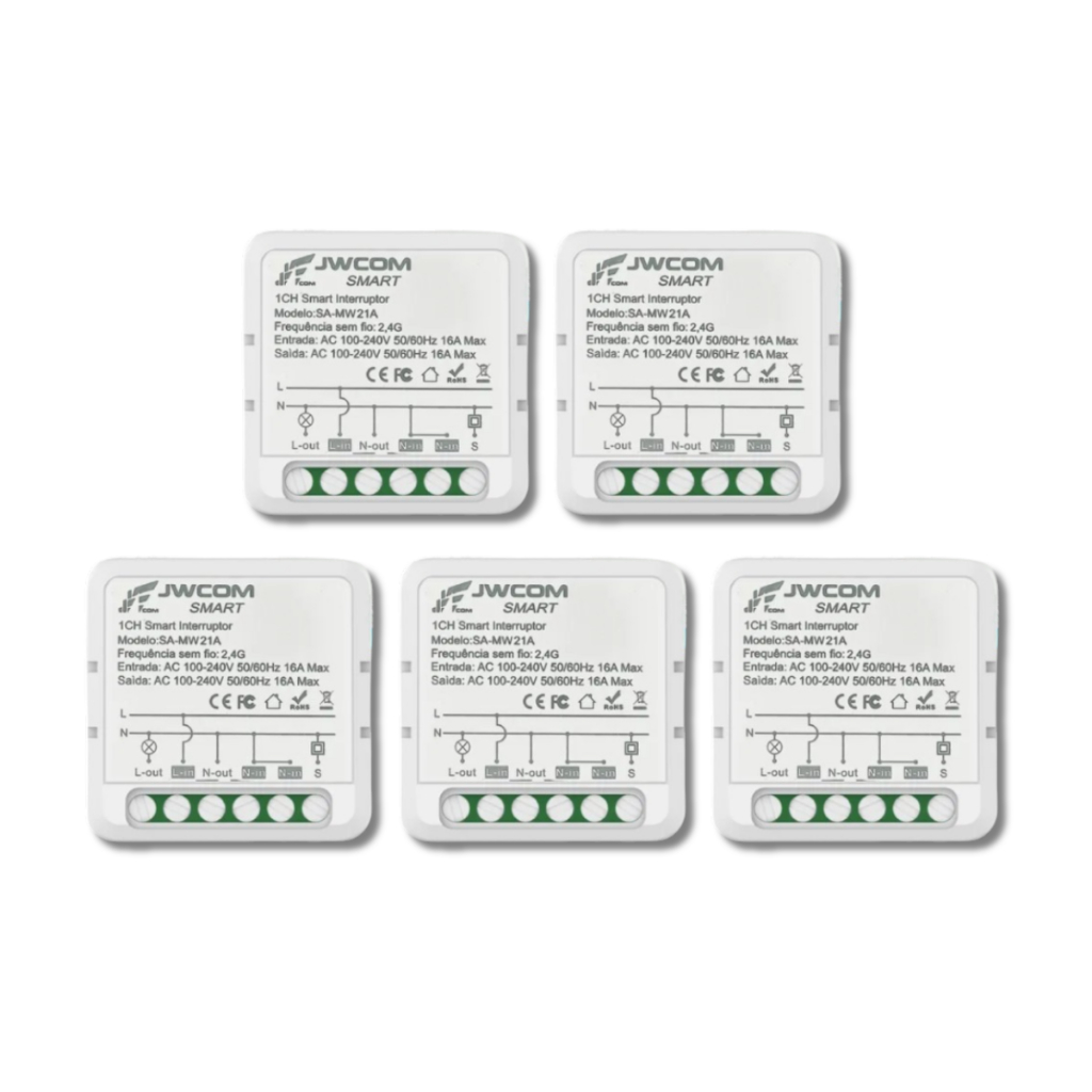 Kit 5 Relés Mini Inteligente Wi-fi 16a Tuya Smart Jwcom