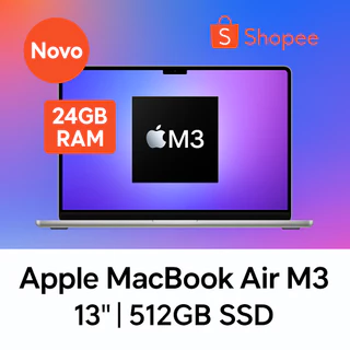 Apple MacBook Air Processador M3 tela de 13” Polegadas | 24GB RAM 512GB SSD | Ultrafino, Rápido e Potente – Novo Lacrado