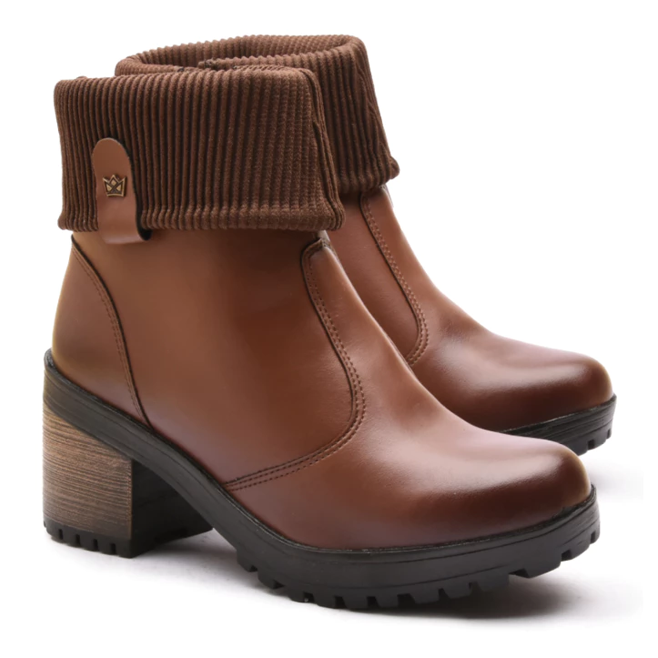 Bota Coturno Feminina Canelada Com Meia 