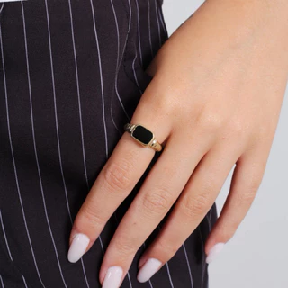 Anel Com Resina Preta Esmaltado Regulável Ouro 18k