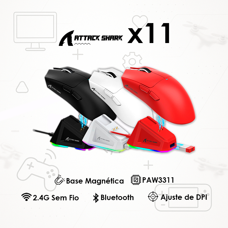 Mouse Attack Shark X11 Sem Fio com base de carregamento | Shopee Brasil