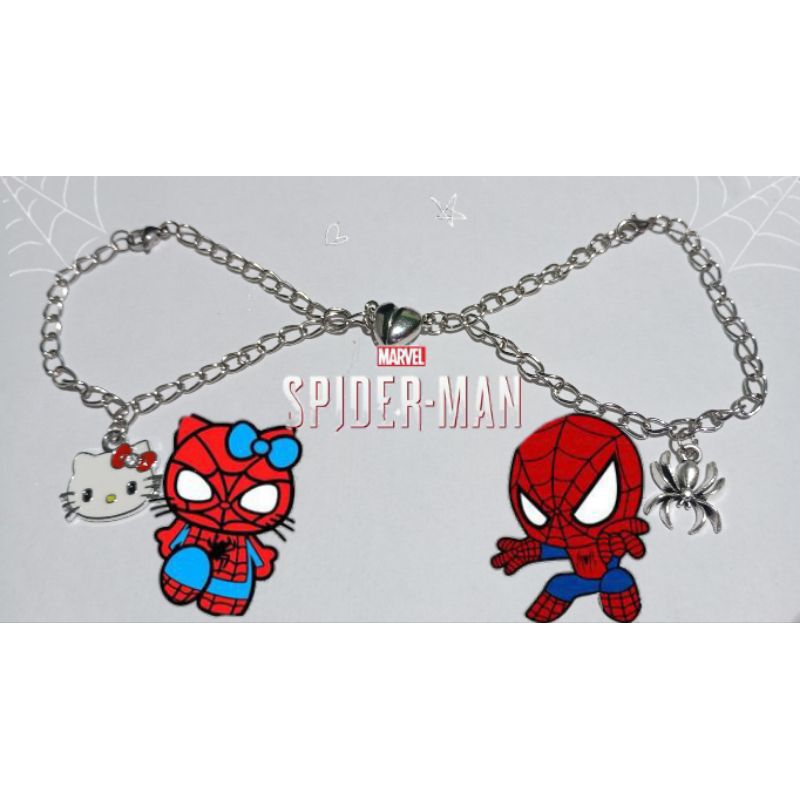 pulseira corrente Hello kitty e Homem Aranha, coração magnético ...