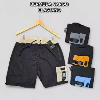 Bermuda Cargo Masculina Com Bolsos Estilo Streetwear Elástico Confortável Estilo Moda Praia Verão Short Cargo
