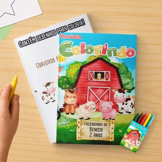 Kit Colorir E Giz De Cera Fazendinha Personalizado lembrancinha 10x15 em Oferta na Shopee
