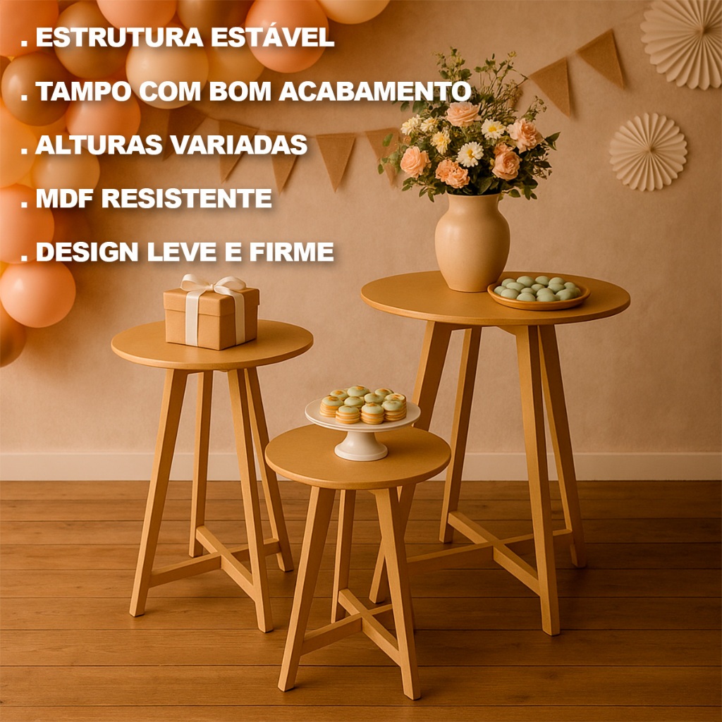 Kit Festa Trio Mesas Cilindros Desmontaves Mdf Cru Decoração | Shopee ...