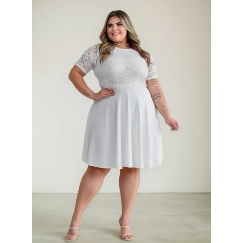 Vestido Plus Size Para Casamento Civil De Noiva M/ Curta | Shopee Brasil
