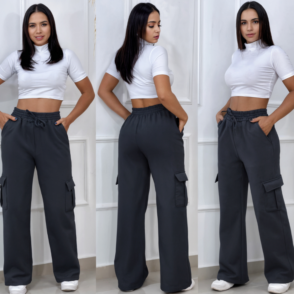 Calça Moletom Flanelada Pantalona Cargo Feminina Estilosa inverno