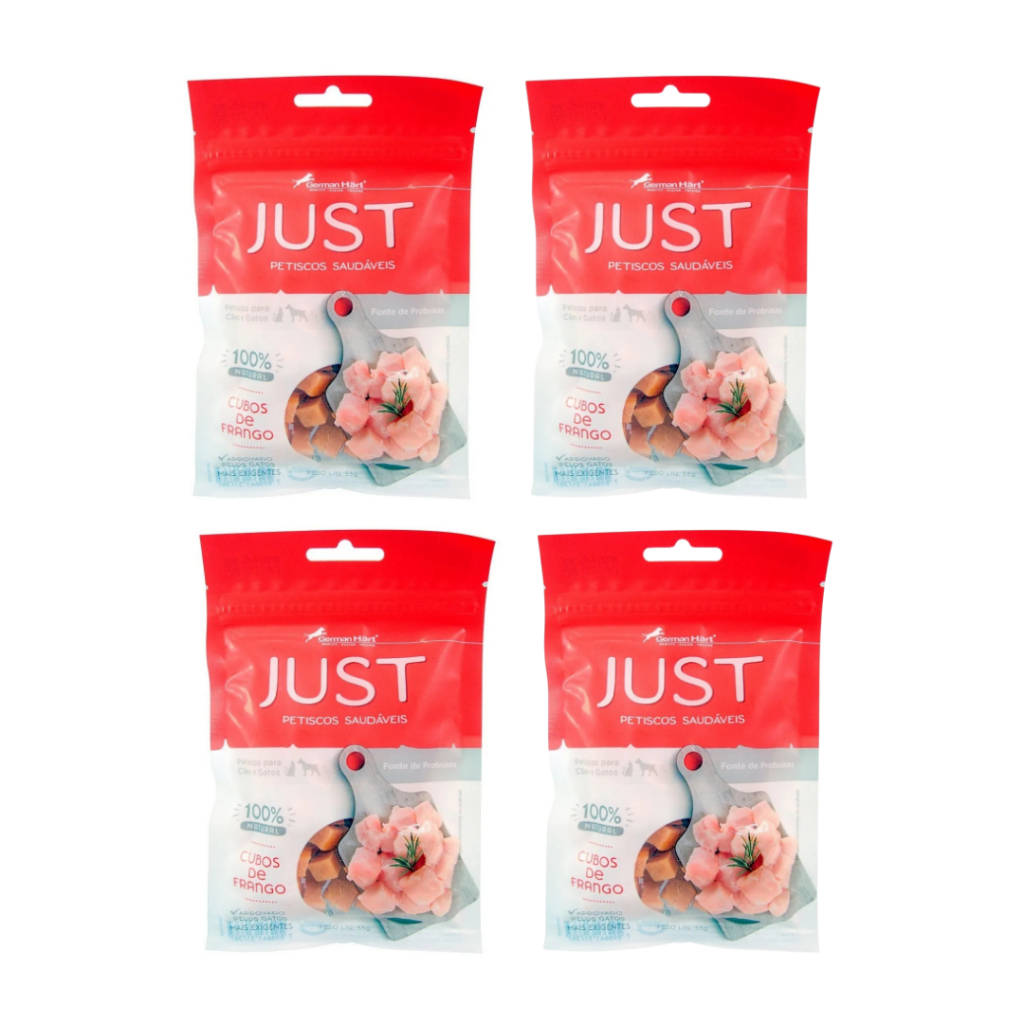 Kit 4 Petisco P/ Cães E Gatos Just Cubos De Frango 55g em Oferta na Shopee