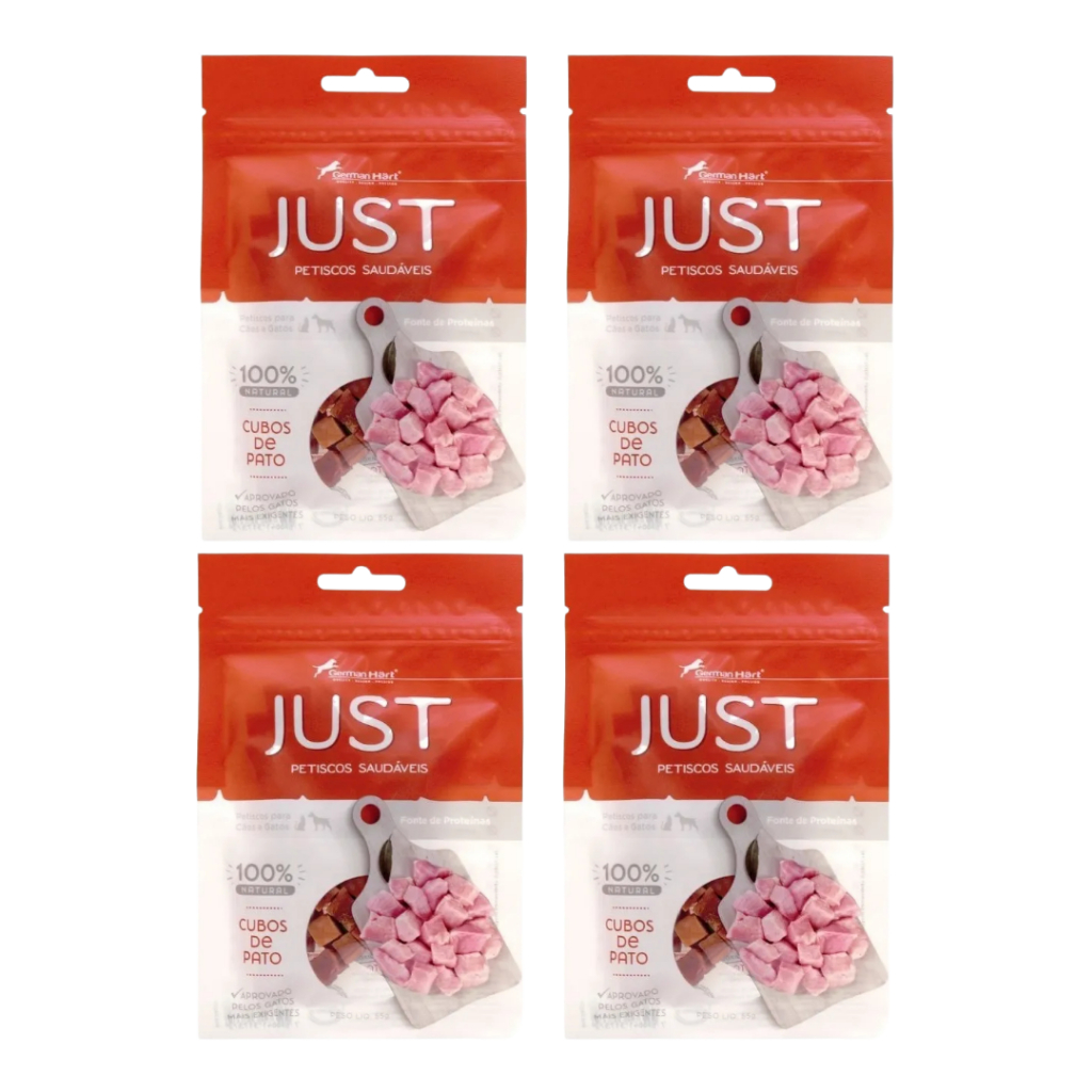Kit 4 Petisco P/ Cães E Gatos Just Cubos De Pato 55g em Oferta na Shopee