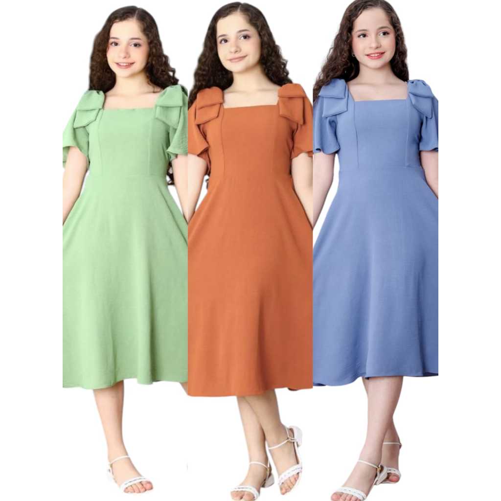 vestido juvenil menina evangélico com mangas e laço midi moda infantil ...