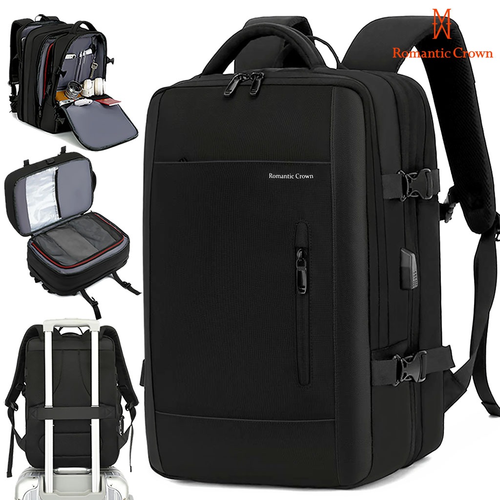 ROMANTIC CROWN Mochila de Viagem Executiva Expansível 45L Reforçada para Notebook Masculina e Feminina