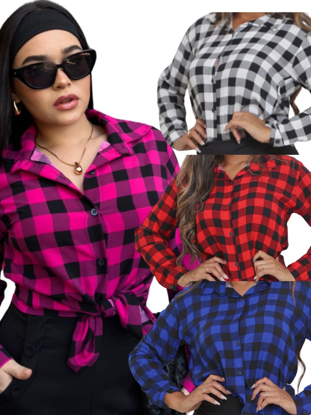 Camisa Xadrez moda Feminina Quadriculadas Festa junina Estilosa ...
