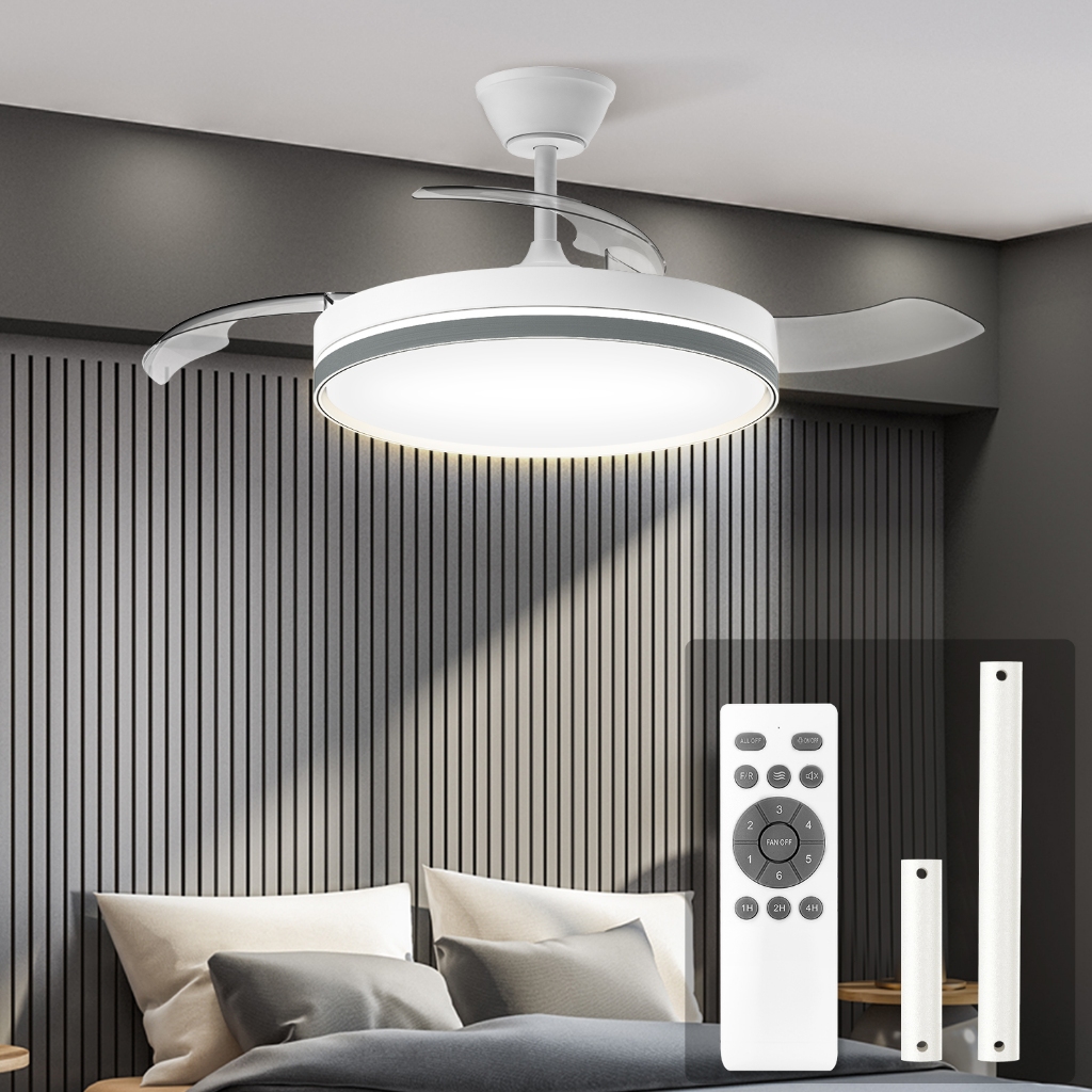 Ventilador de Teto Plafon 4 Pás Retrateis Ultra Silencioso LED ...