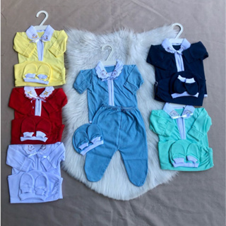 KIT 3 Pagão Completo Bordado na Gola RN Menina e Menino Reborn Roupa de Recem Nascido 5 Peças em Oferta na Shopee