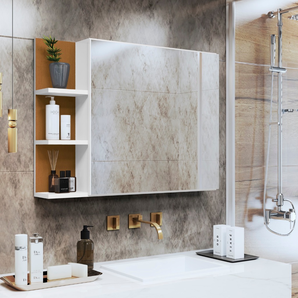 Espelheira Suspensa Para Banheiro Closet Porta e Armário Diversas Cores armarinho aqua com nicho