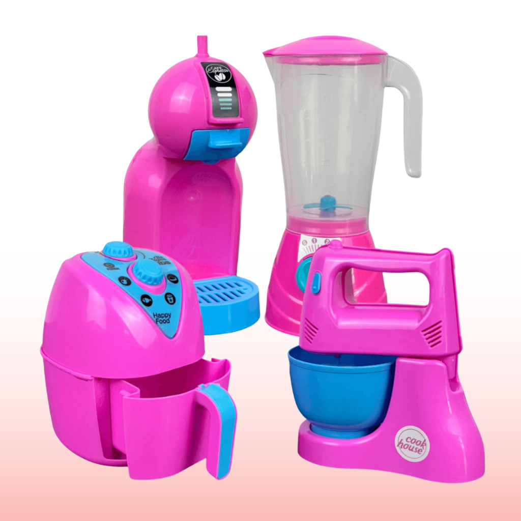 Kit Cozinha Infantil de Brinquedo Eletrodomésticos Cafeteira AirFryer 5 Peças