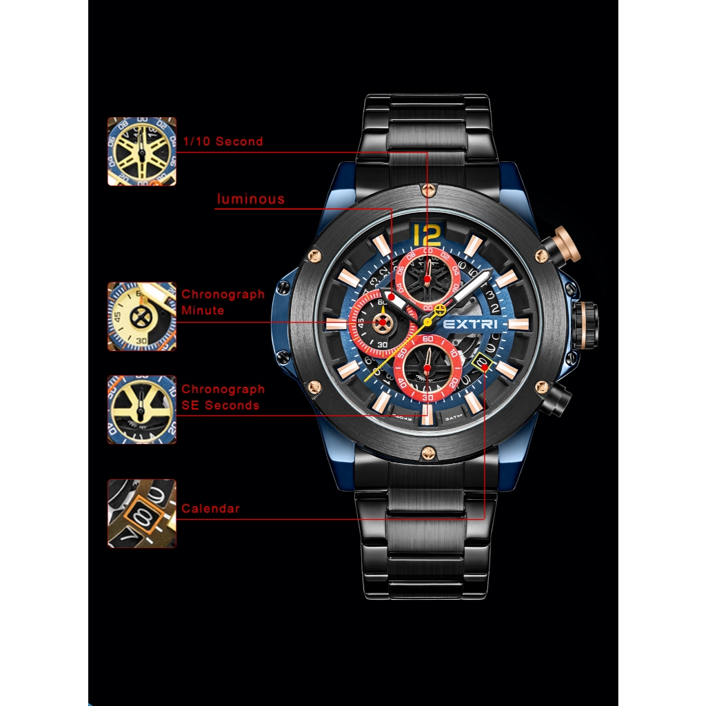 Relógio Executivo EXTRI X6042 - Quartzo, Pulseira Metal, 3ATM