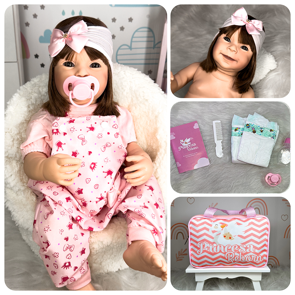 Bonecas Reborn Loulou Twins de 48cm com Cabelo Pintado, Feitas à Mão, Realistas e Vivas, Muñecas Reborn para Presente da