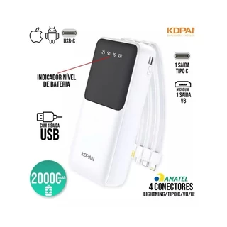 Carregador portátil KAIDI KD-955 20.000 Mah Portatil 4 Saídas Tipo -C V8 USB IPhone Original