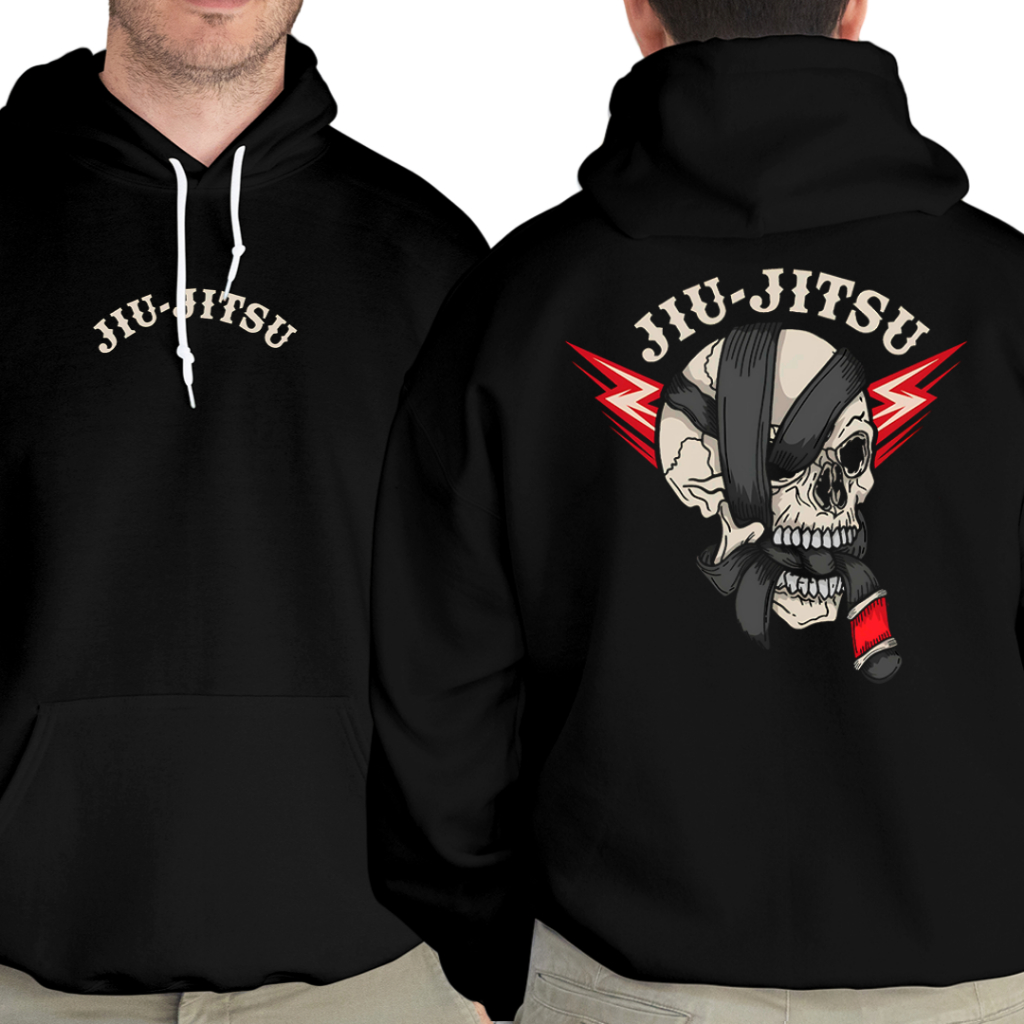 Moletom Jiu-Jitsu Unissex Estampa Caveira Faixa Preta Casaco