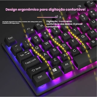 Kit Teclado Semi Mecânico + Mouse Gamer 3200dpi Rgb Led com fio