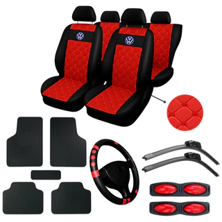 KIT Capa Banco Automotivo Couro Carro Gol G2 G3 G4 G5 volante limpador parabrisa palheta sinalizador
