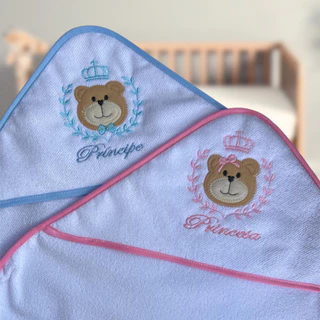 Toalha Capuz Bebê Bordada – Urso Príncipe ou Princesa, Banho Recém-Nascido, Enxoval Menino Menina em Oferta na Shopee