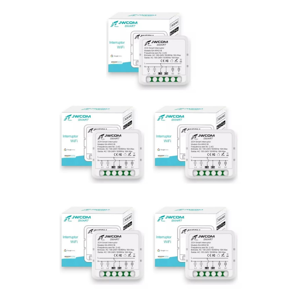 Kit 5 Relés Interruptor Inteligente Wi-fi 2 Canais Jwcom