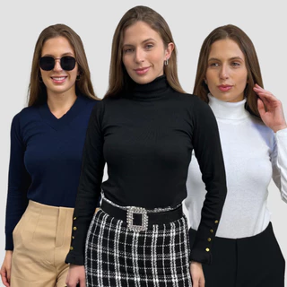 Kit 3 Blusas Feminina Tricô Casaco Suéter Feminino Elastano Lã em Promoção na Shopee Kit 3 Blusas Feminina Tricô Casaco Suéter Feminino Elastano Lã
