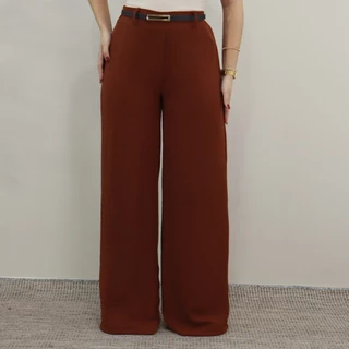 Calça Pantalona Feminina Duna Wide Leg Cintura Alta Alfaiataria Social Tecido Confortável Moda Blog