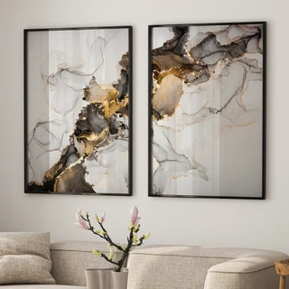 Quadro Decorativo Abstrato Mármore Moderno 2 Telas Sala Quarto Escritorio
